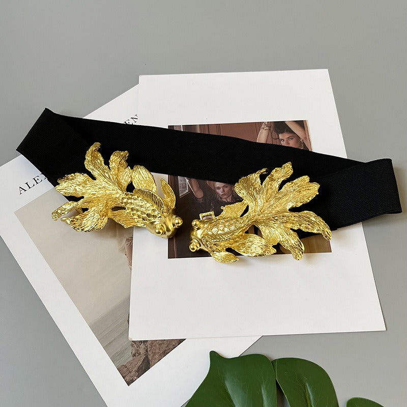 Elegant Goldfish Patterned Leather Belt | ULZZANG BELLA