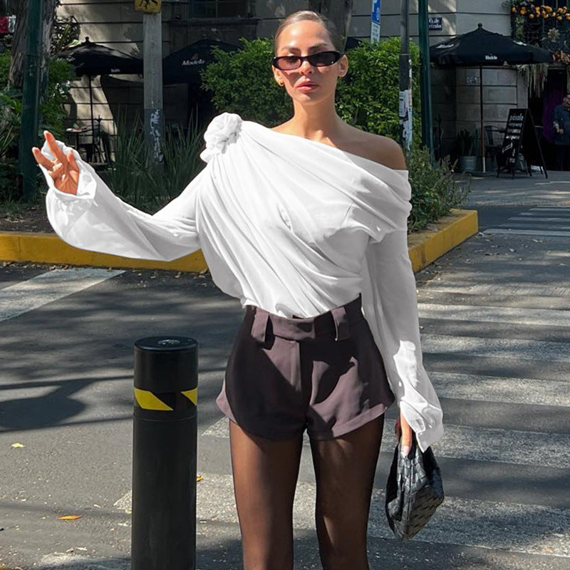 Elevate Your Style with Chic Slant Shoulder Chiffon T-Shirt | ULZZANG BELLA