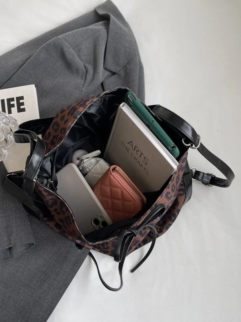 Mocha Leopard Luxe Dual Purpose Crossbody Bag | ULZZANG BELLA