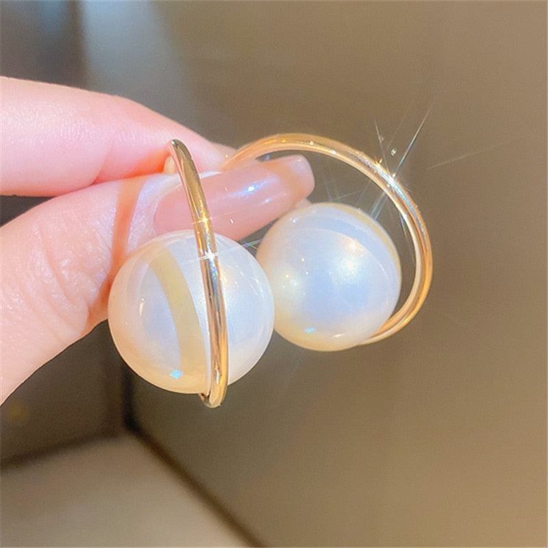 Korean Design Large Round Pearl Earrings for Women | ULZZANG BELLA