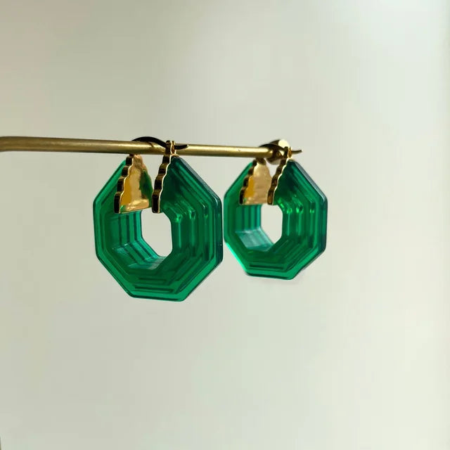 Geometric Elegance: Transparent Green Acrylic Earrings for the Modern Muse | ULZZANG BELLA