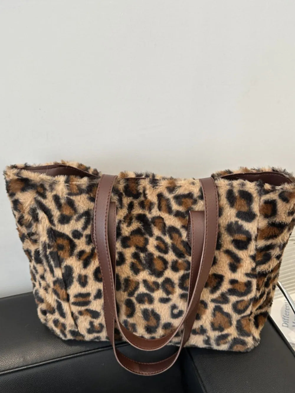 Chic Plush Leopard Fluff Tote Bag for the Elegant Woman | ULZZANG BELLA