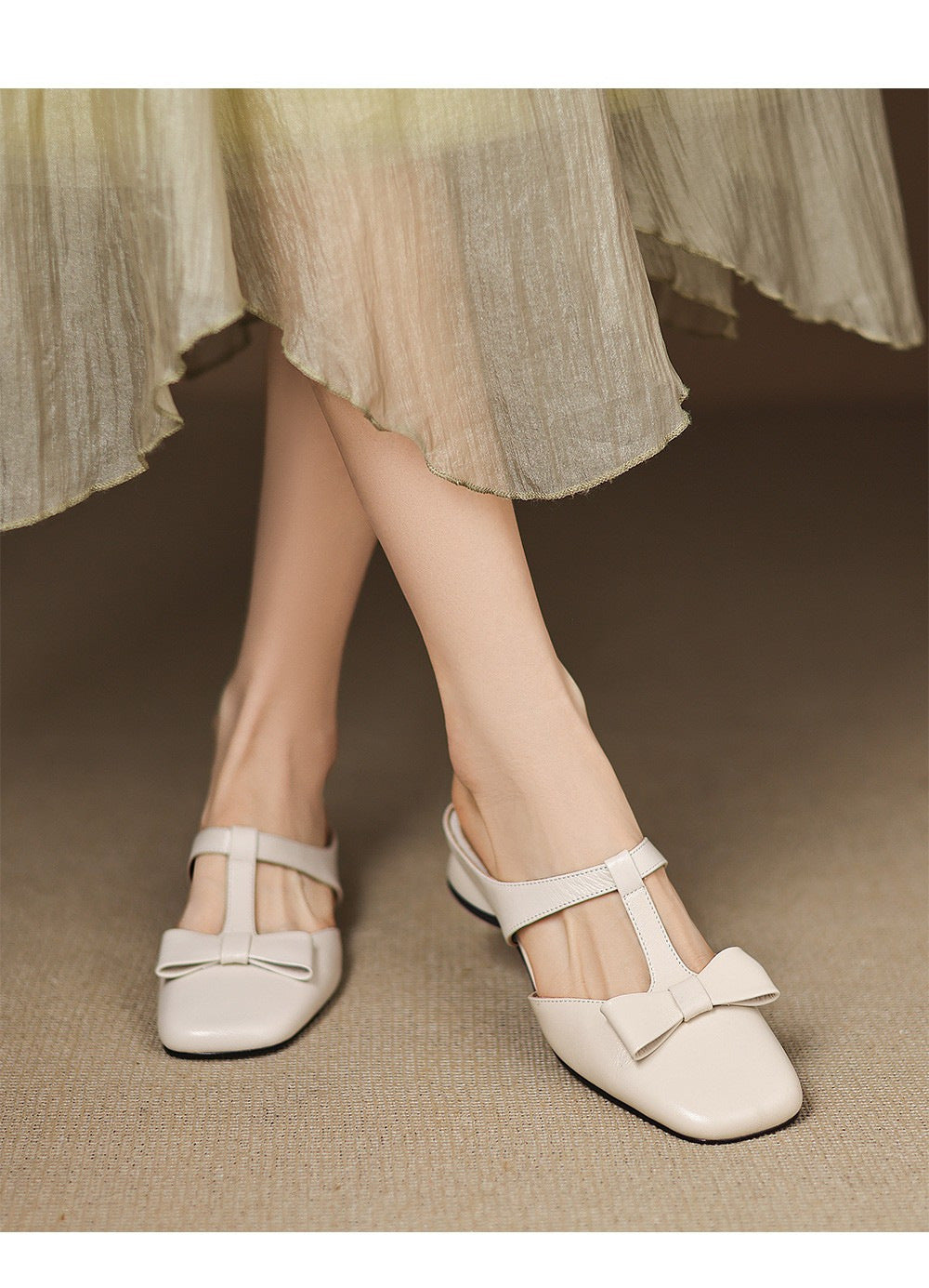 French T-Strap Bowknot Open-Toe Half Slippers | ULZZANG BELLA