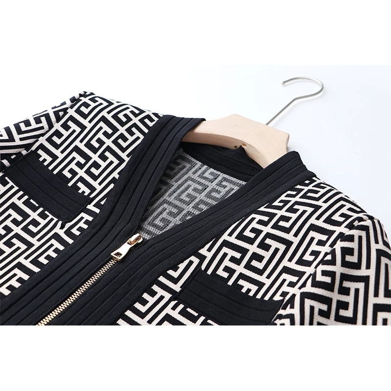 Elegant Knitted 2-Piece Skirt Set with Sweater Jacket in Luxurious Textured Viscose | ULZZANG BELLA
