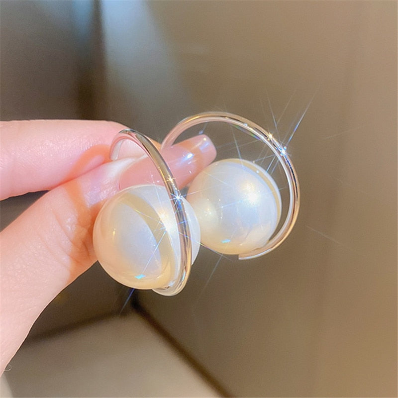 Korean Design Large Round Pearl Earrings for Women | ULZZANG BELLA