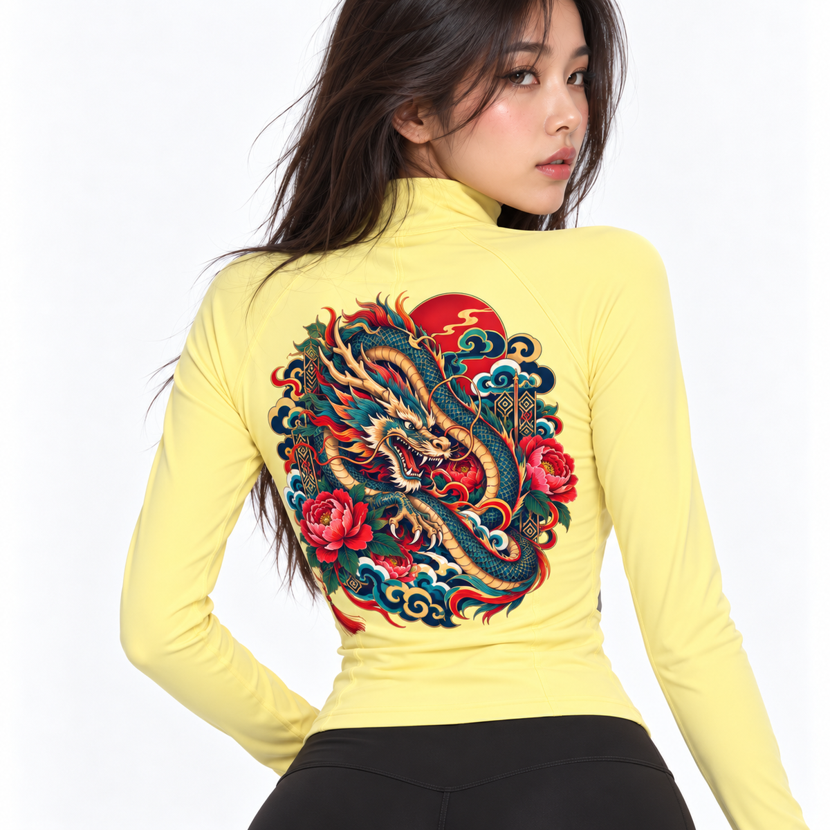 Korean Dragon Paneled Cropped Yoga Jacket | ULZZANG BELLA