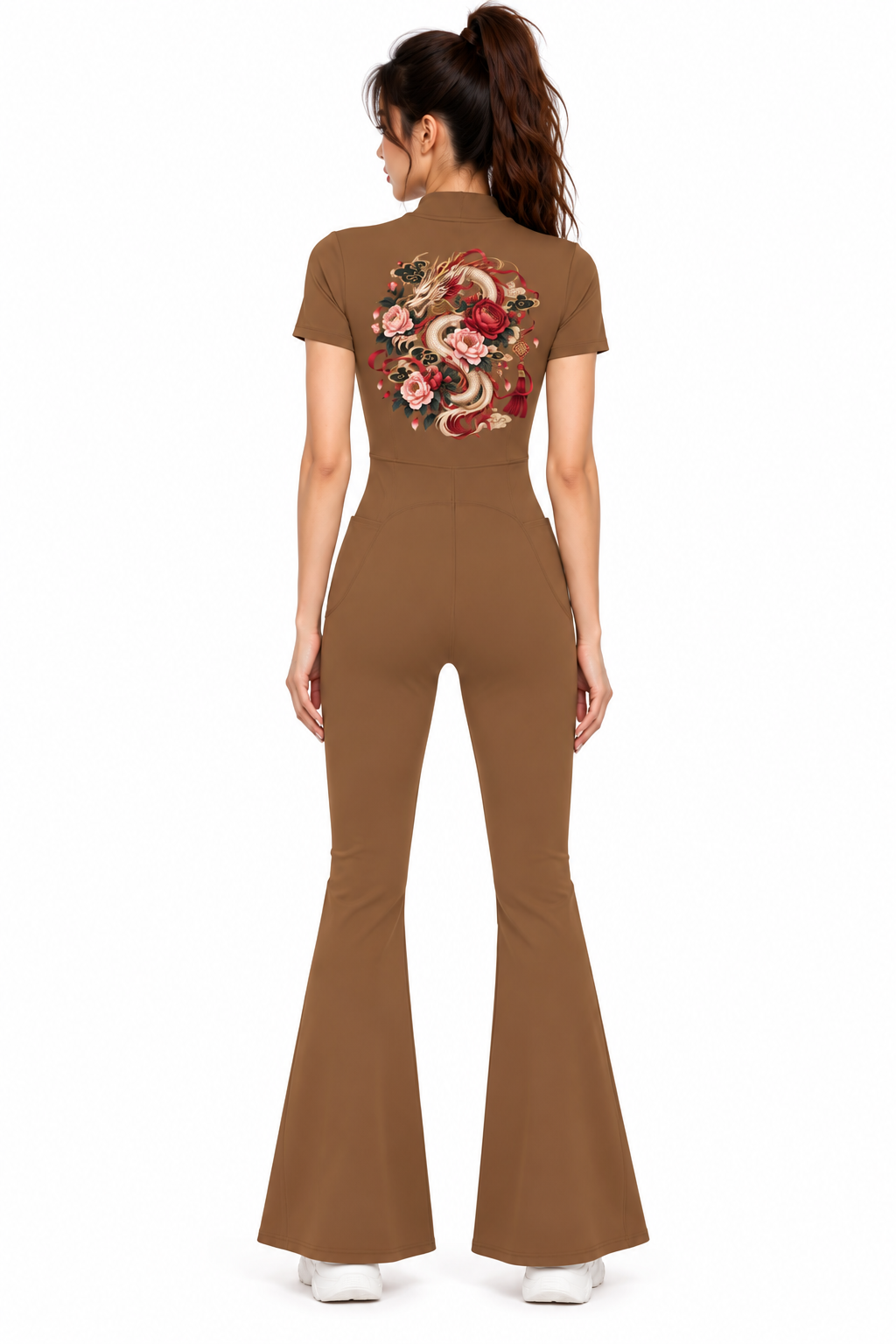 Korean Dragon Quarter-Zip Flared Jumpsuit | ULZZANG BELLA