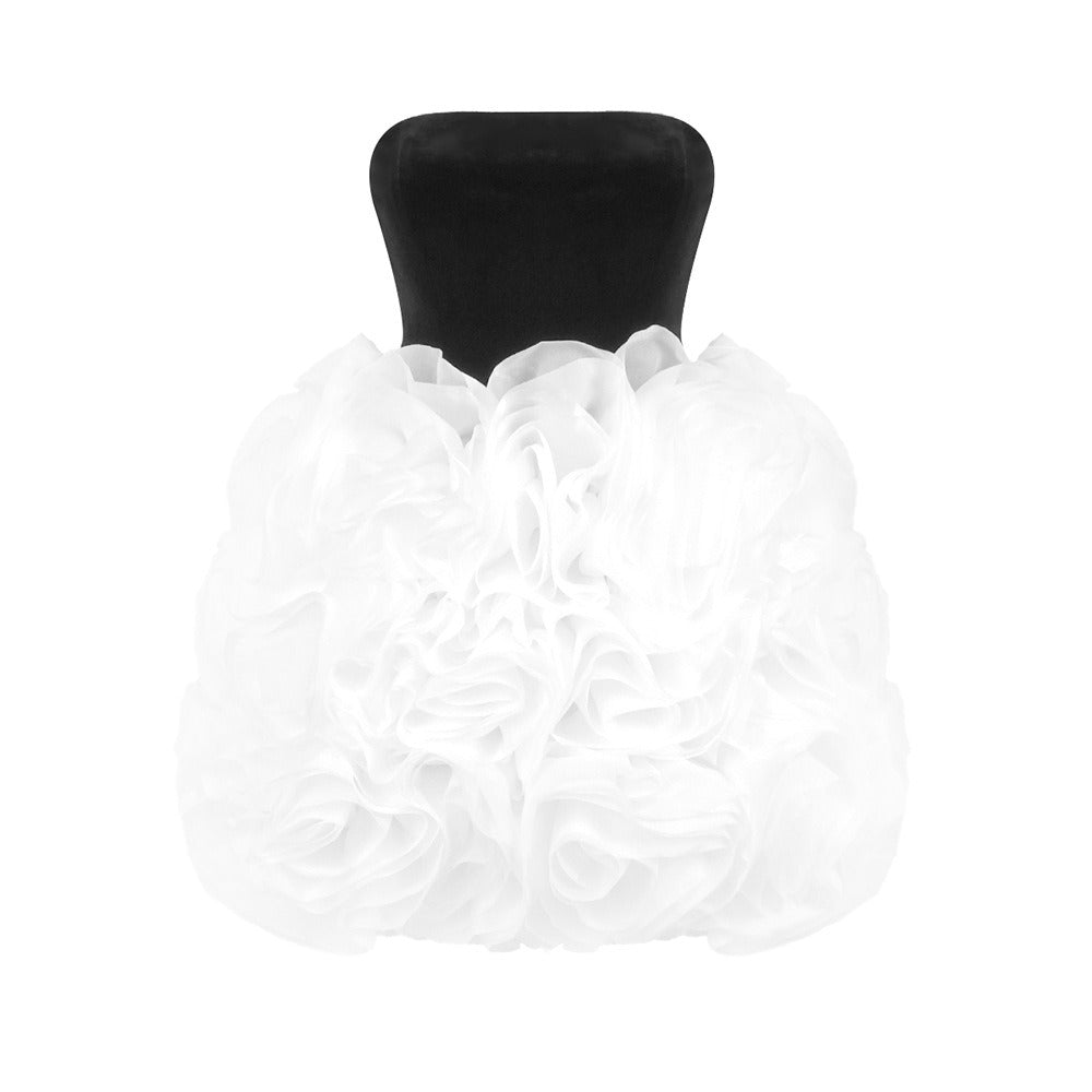Chic Black and White 3D Floral Midi Dress for Elegant Affairs | ULZZANG BELLA