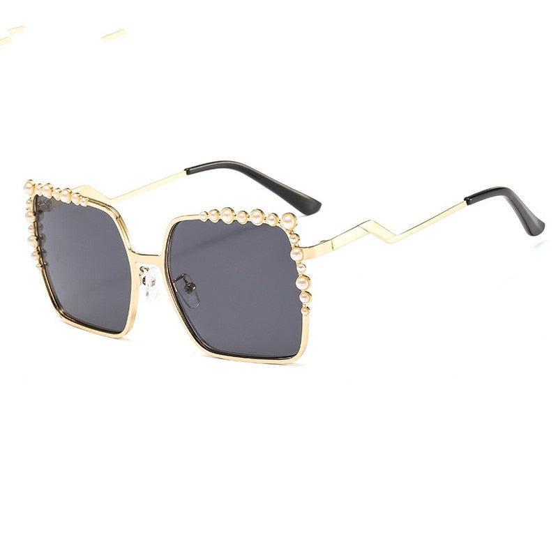 Pearlized Square Sun Shades: Luxurious Oversized Sunglasses for Women | ULZZANG BELLA