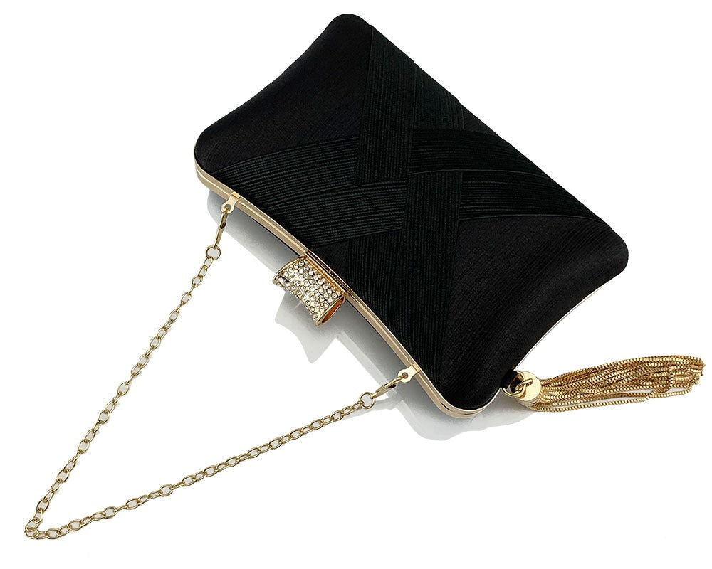 Elegant Diamond Buckle Tassel Woven Evening Handbag | ULZZANG BELLA
