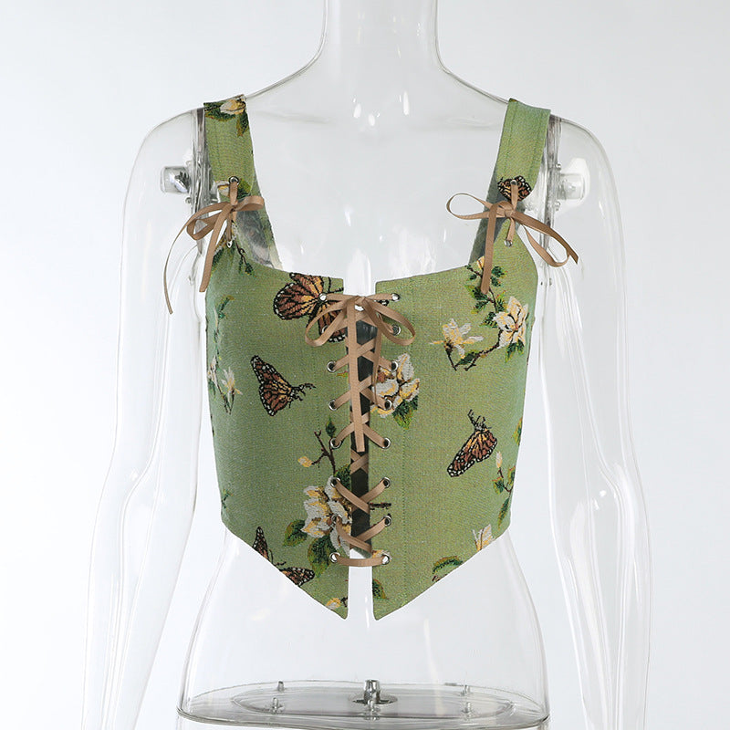 Retro Floral Embroidered Bouquet Waist Vest for Women | ULZZANG BELLA