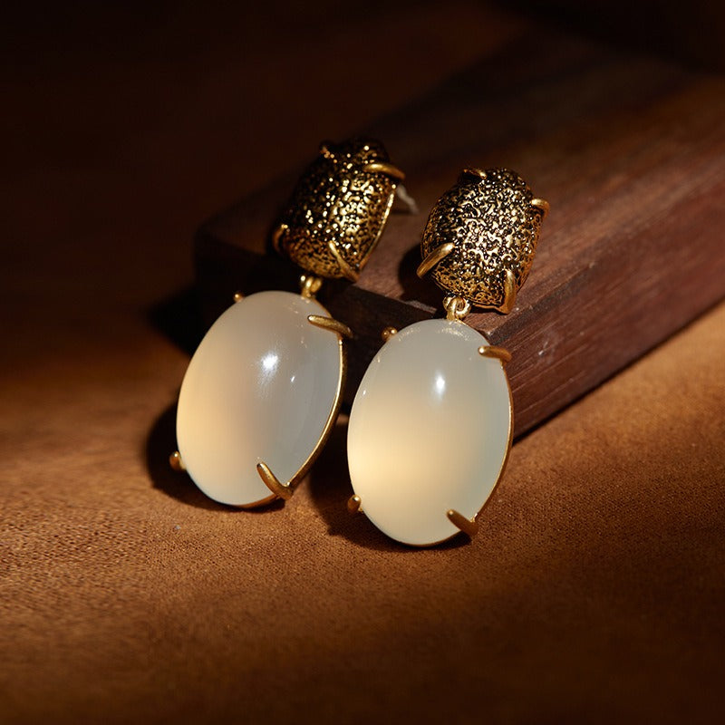 Elegant Retro French Long Earrings in 18K Matte Gold | ULZZANG BELLA