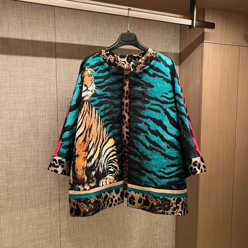 Leopard Jacquard Tiger Suit Jacket with Slim High Waist A-Line Skirt | ULZZANG BELLA
