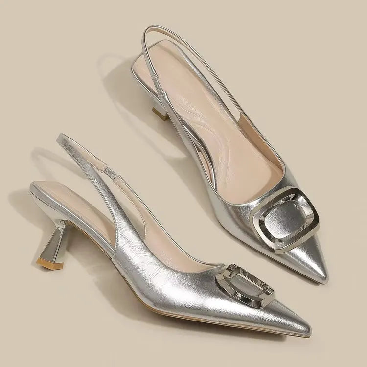 Slingback Pointed Toe Pumps in Patent Leather | ULZZANG BELLA