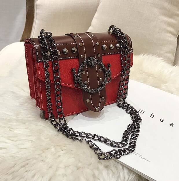 European PU Leather Lock Chain Shoulder Handbag for Women | ULZZANG BELLA