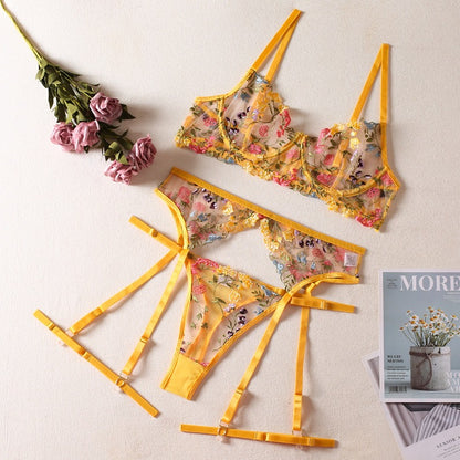 Sexy Dreams Three-Piece Floral Lingerie Set for Women | ULZZANG BELLA