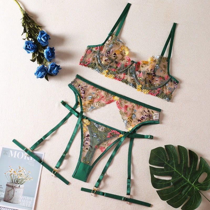 Sexy Dreams Three-Piece Floral Lingerie Set for Women | ULZZANG BELLA