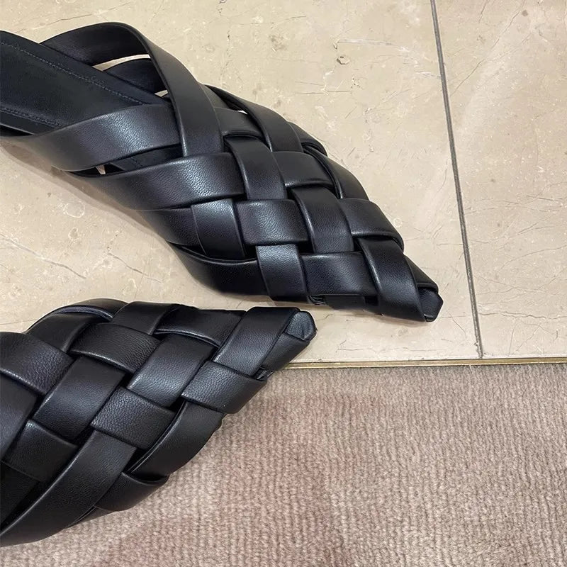 Chic Black Pointed Toe Microfiber Leather Mules | ULZZANG BELLA