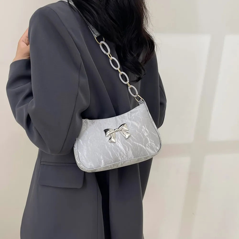 Elegantly Bowed PU Leather Crossbody Bag for the Modern Muse | ULZZANG BELLA