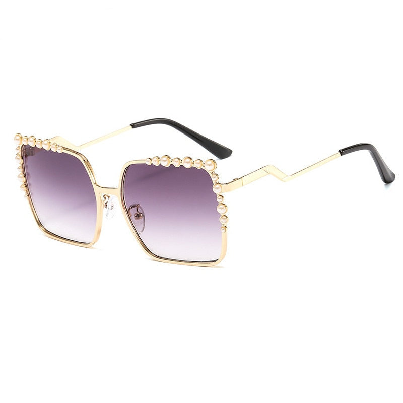 Pearlized Square Sun Shades: Luxurious Oversized Sunglasses for Women | ULZZANG BELLA