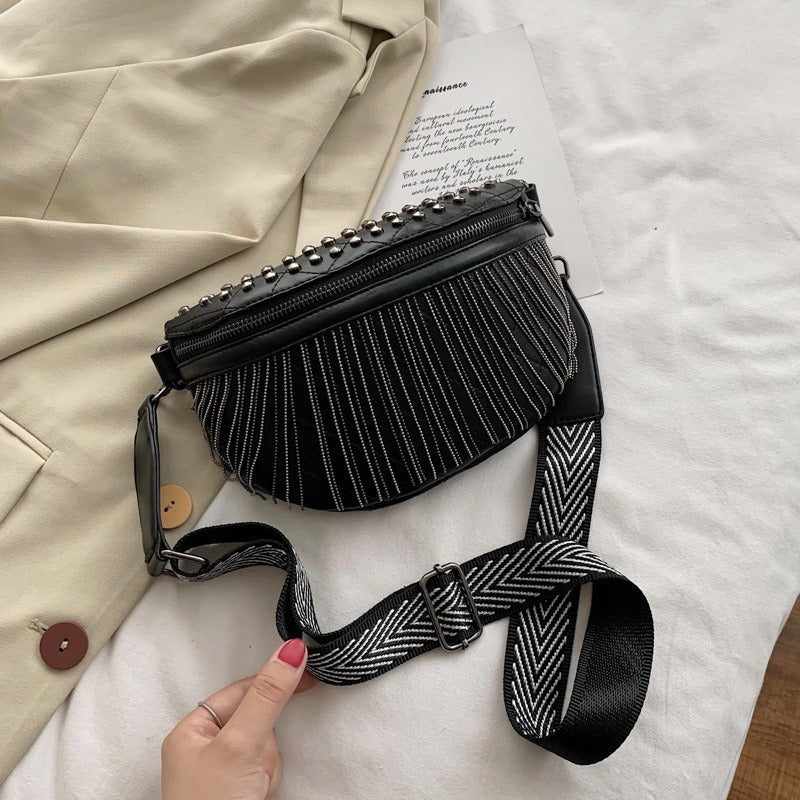 Rivet-Embellished Luxurious Crossbody Bag | ULZZANG BELLA