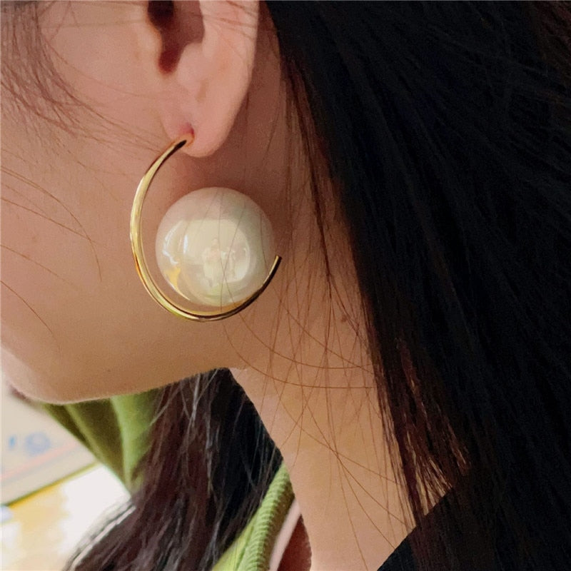Korean Design Large Round Pearl Earrings for Women | ULZZANG BELLA