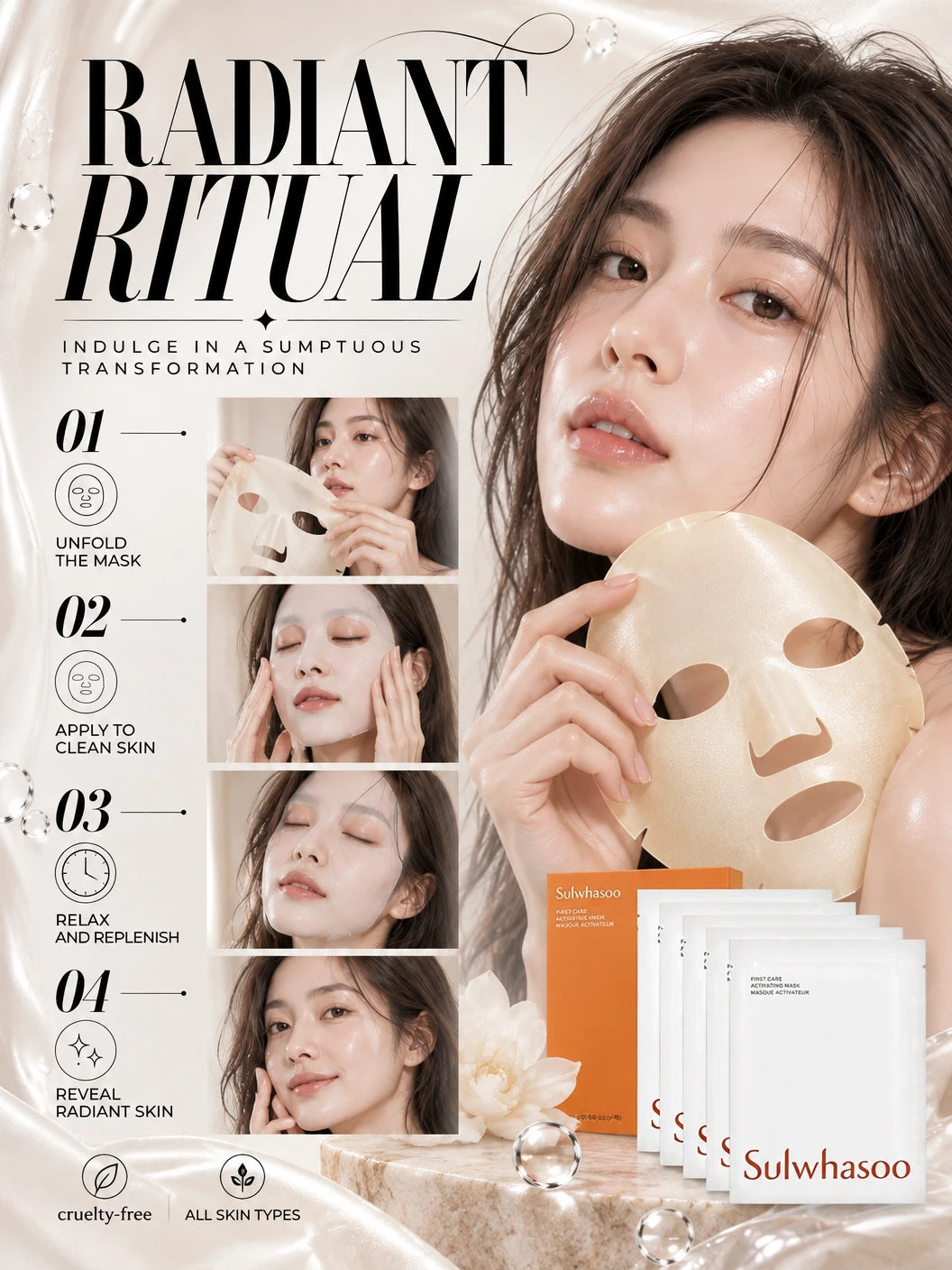 First Care Activating Mask: Luxe Renewal for Radiant Glass Skin | Sulwhasoo | Sulwhasoo Couture Sheet Mask for Radiant Luxury Skin