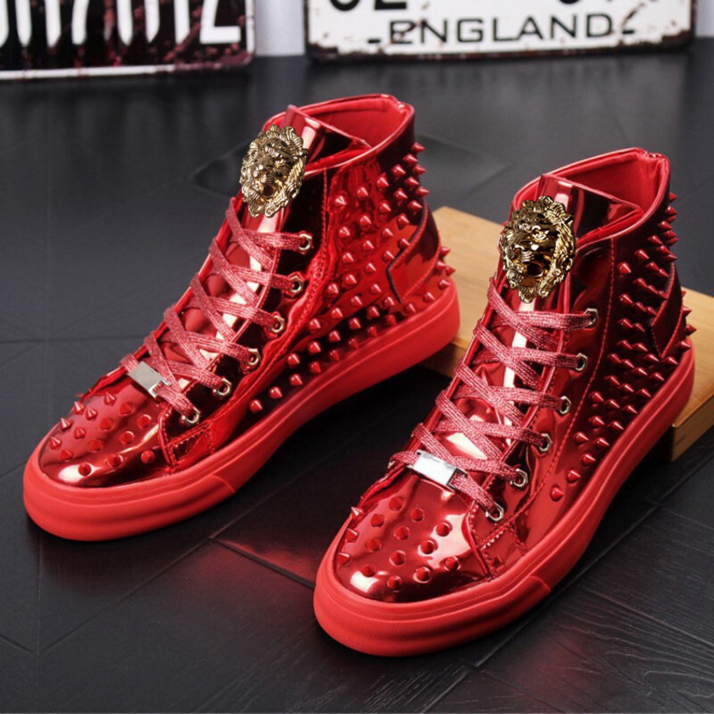Punk Style Studded Metallic High-Top Boots Sneakers for Women | ULZZANG BELLA