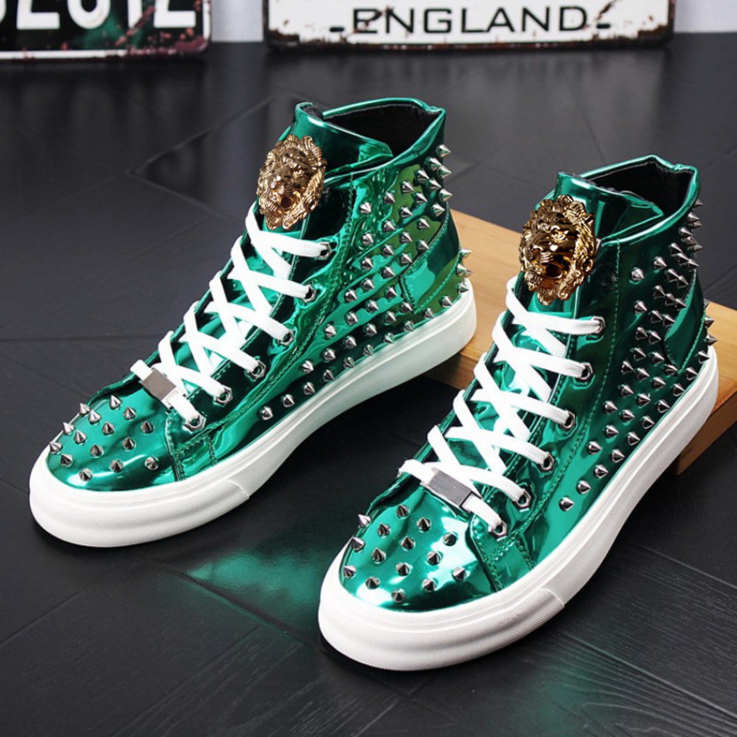 Punk Style Studded Metallic High-Top Boots Sneakers for Women | ULZZANG BELLA