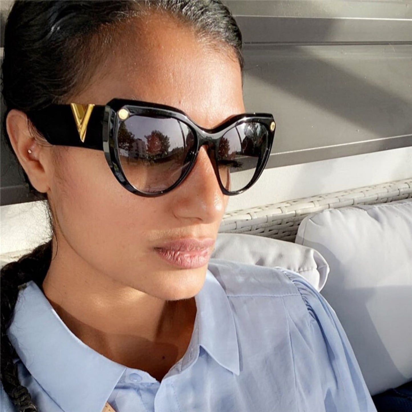 Luxury Oversized V-Shaped Cat Eye Sunglasses for Women | ULZZANG BELLA