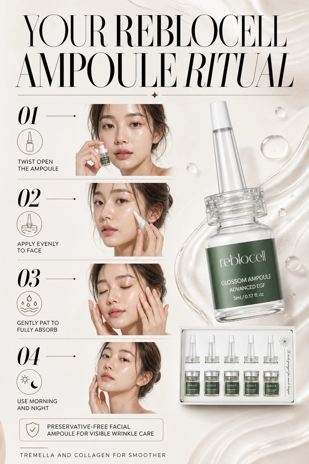 Glossom Ampoule EGF 4ppm 5ml x 5 | Reblocell | Reblocell Glossom EGF Luxury Firming Ampoule Set