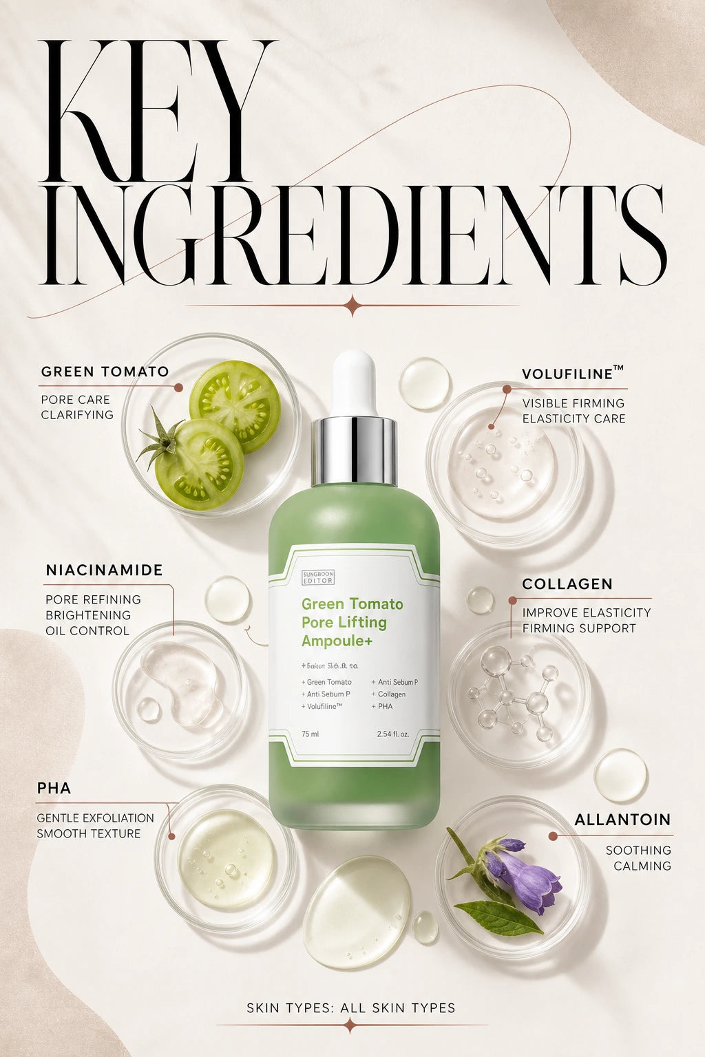 Green Tomato Pore Lifting Ampoule 75ml | Sungboon Editor | Green Tomato Pore Lifting Ampoule 75ml | Firming Serum