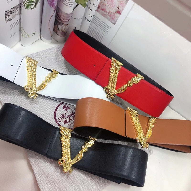 Luxury V-Shaped Wide Waist Seal Leather Belt for Women | ULZZANG BELLA