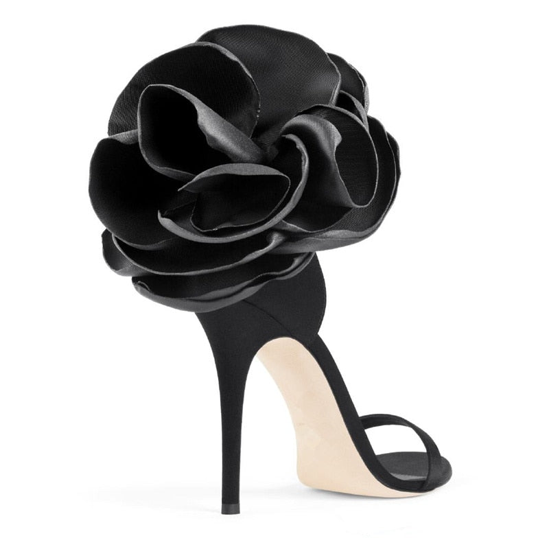Satin Flower Sheepskin High Heel Sandals for Women | ULZZANG BELLA