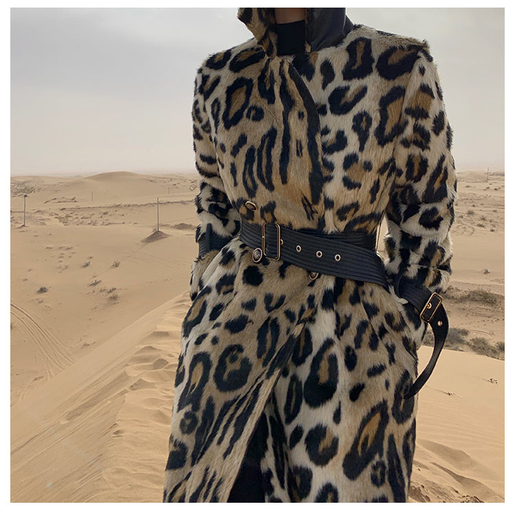 Designer Elegant Leopard Winter Trench Coat for Women | ULZZANG BELLA