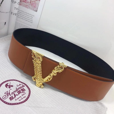 Luxury V-Shaped Wide Waist Seal Leather Belt for Women | ULZZANG BELLA