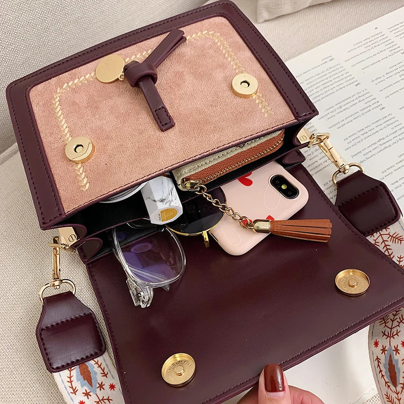 Elegant Contrast Colour Leather Crossbody Bag | ULZZANG BELLA