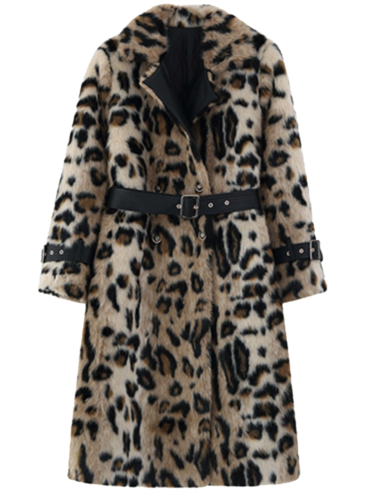 Designer Elegant Leopard Winter Trench Coat for Women | ULZZANG BELLA
