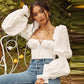 Elegant Lace-Up Puff Sleeve Crop Top for Women | ULZZANG BELLA
