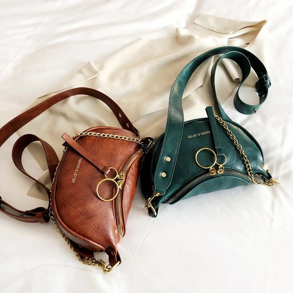 Elegant Double Zipper Leather Shoulder Bag | ULZZANG BELLA