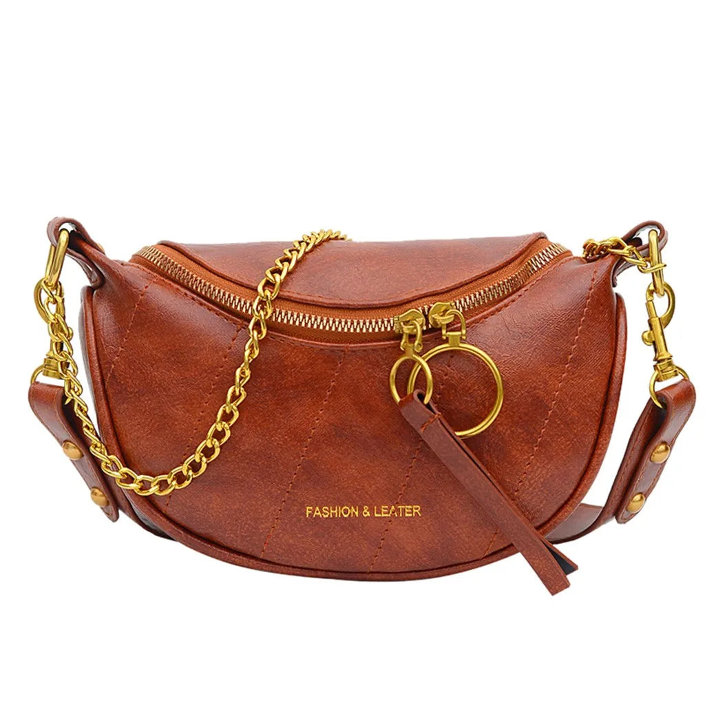 Elegant Double Zipper Leather Shoulder Bag | ULZZANG BELLA