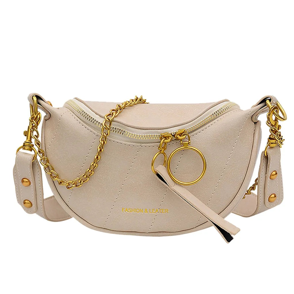 Elegant Double Zipper Leather Shoulder Bag | ULZZANG BELLA