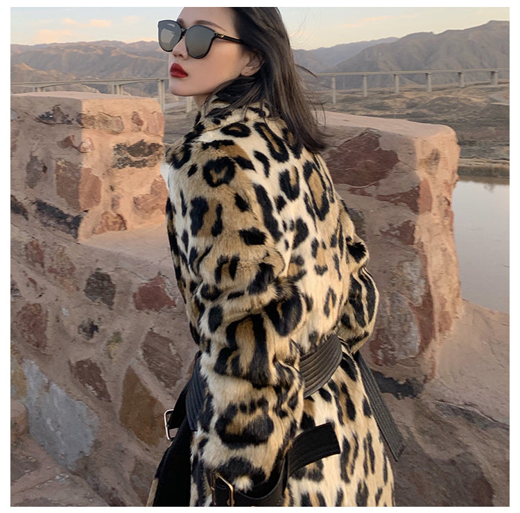 Designer Elegant Leopard Winter Trench Coat for Women | ULZZANG BELLA