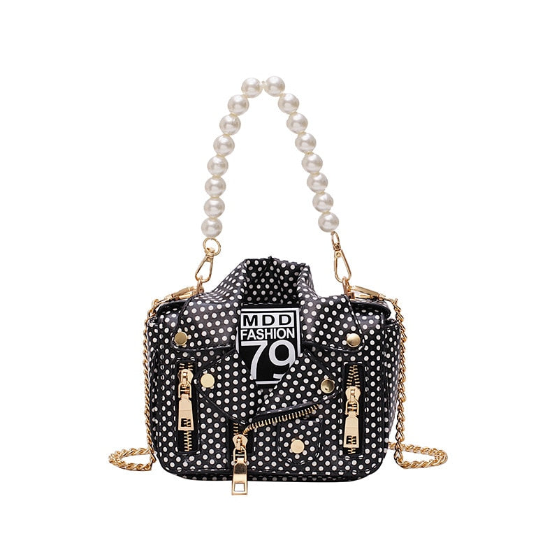 Pearl Handle Chain Mini Jacket Messenger Handbag for Women | ULZZANG BELLA
