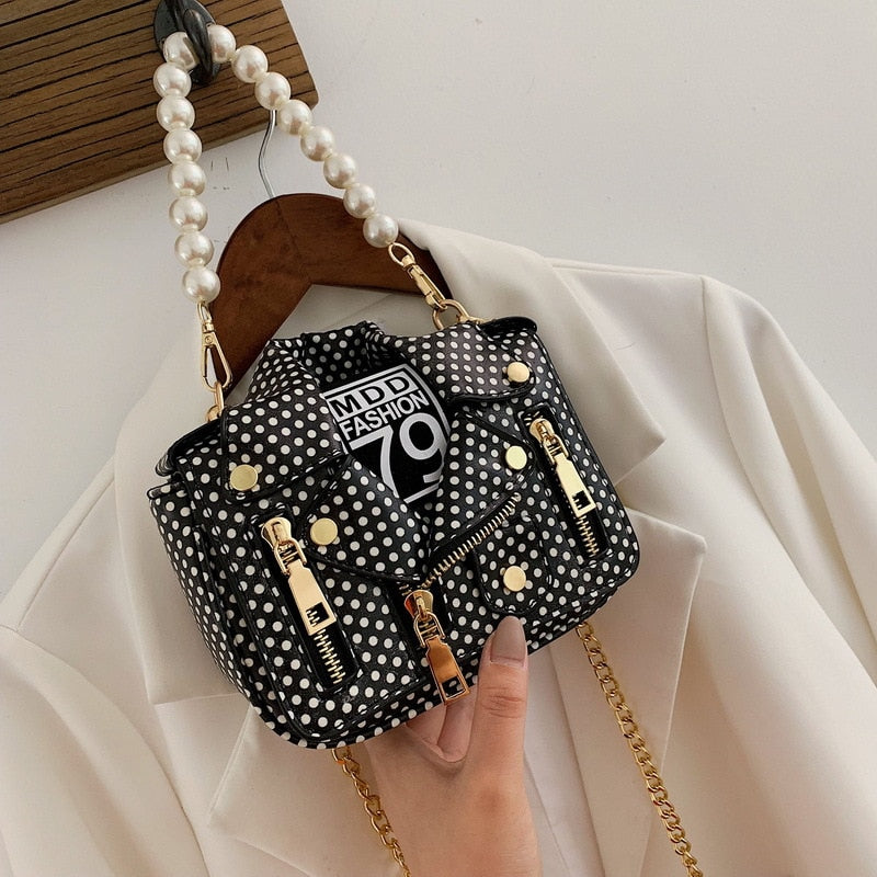 Pearl Handle Chain Mini Jacket Messenger Handbag for Women | ULZZANG BELLA