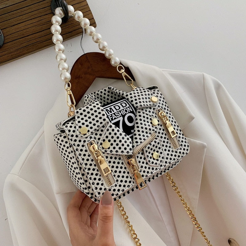 Pearl Handle Chain Mini Jacket Messenger Handbag for Women | ULZZANG BELLA