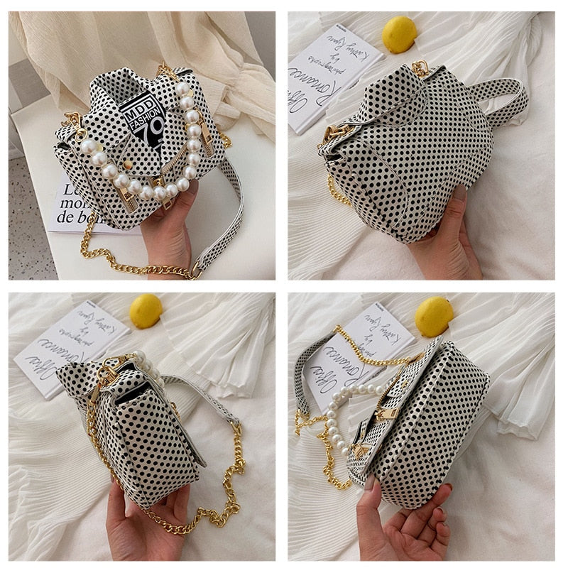 Pearl Handle Chain Mini Jacket Messenger Handbag for Women | ULZZANG BELLA