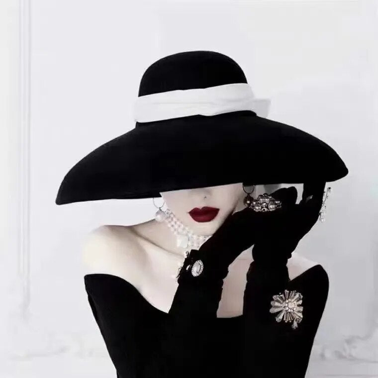 Designer Brimmed Velvet Ribbon Hat for Women | ULZZANG BELLA
