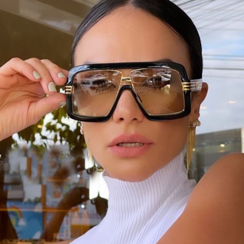 Luxury Oversized Square Sunglasses with Double Bridge for Women | ULZZANG BELLA