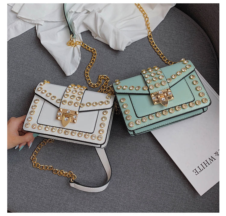 Glamourous Riveted Diamond Leather Clutch Handbag for Women | ULZZANG BELLA